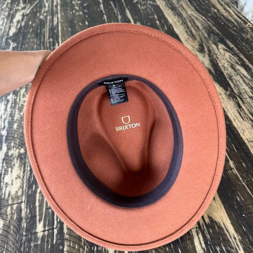 BRIXTON - Rust Orange Ribbon Brim Hat Fedora - SMALL